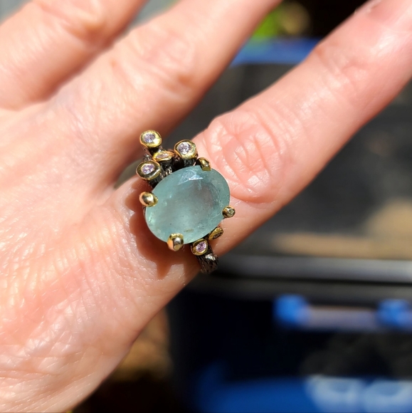 Aquamarine & Amethyst Sterling ring sz8 - Picture 4 of 7